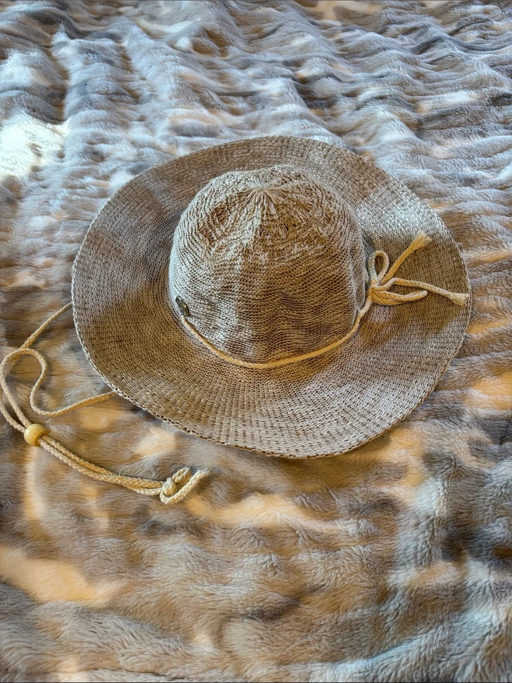 Banana Boat Woven Straw Sun Hat with Chin Cord - Beige